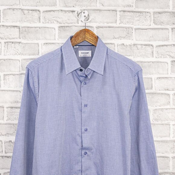 DUCHAMP London Tailored Fit Button up Shirt blue geo Men's size 16 Large - Picture 5 of 6